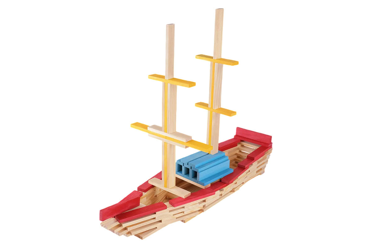 KAPLA 200er Box Sommer natur hellblau, gelb, rot