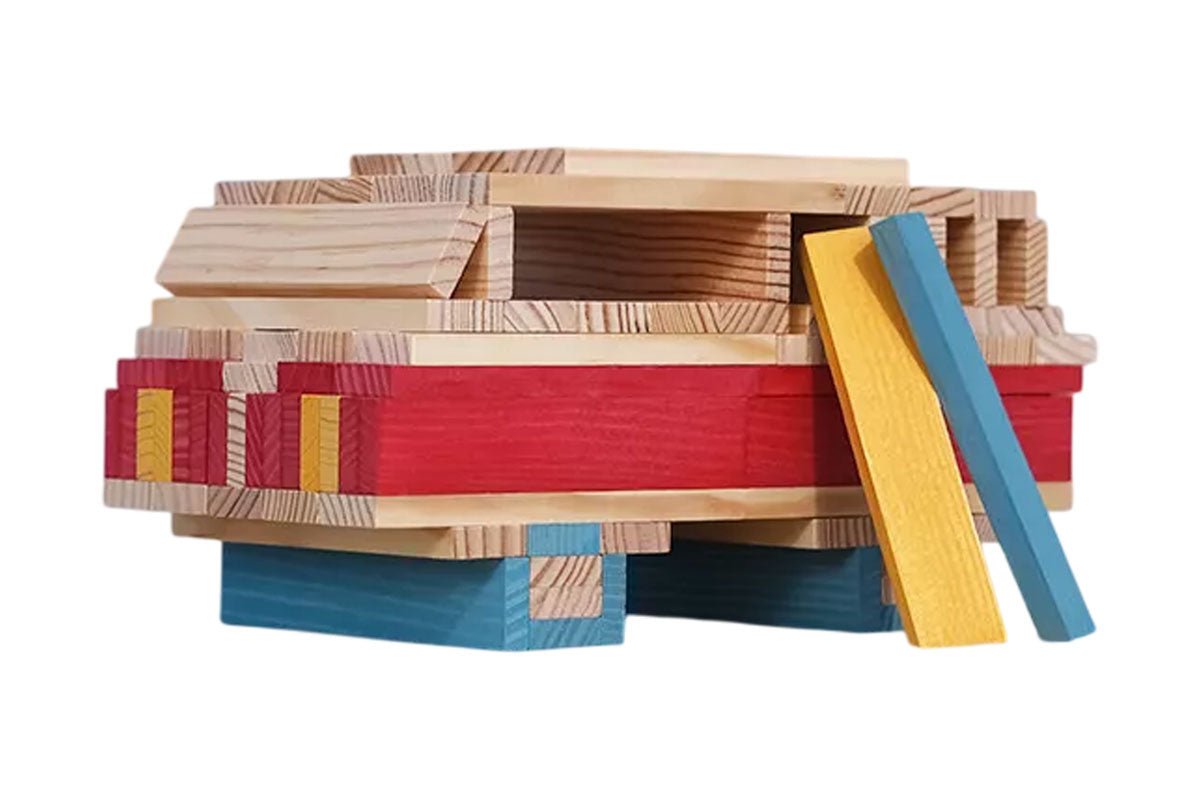 KAPLA 200er Box Sommer natur hellblau, gelb, rot