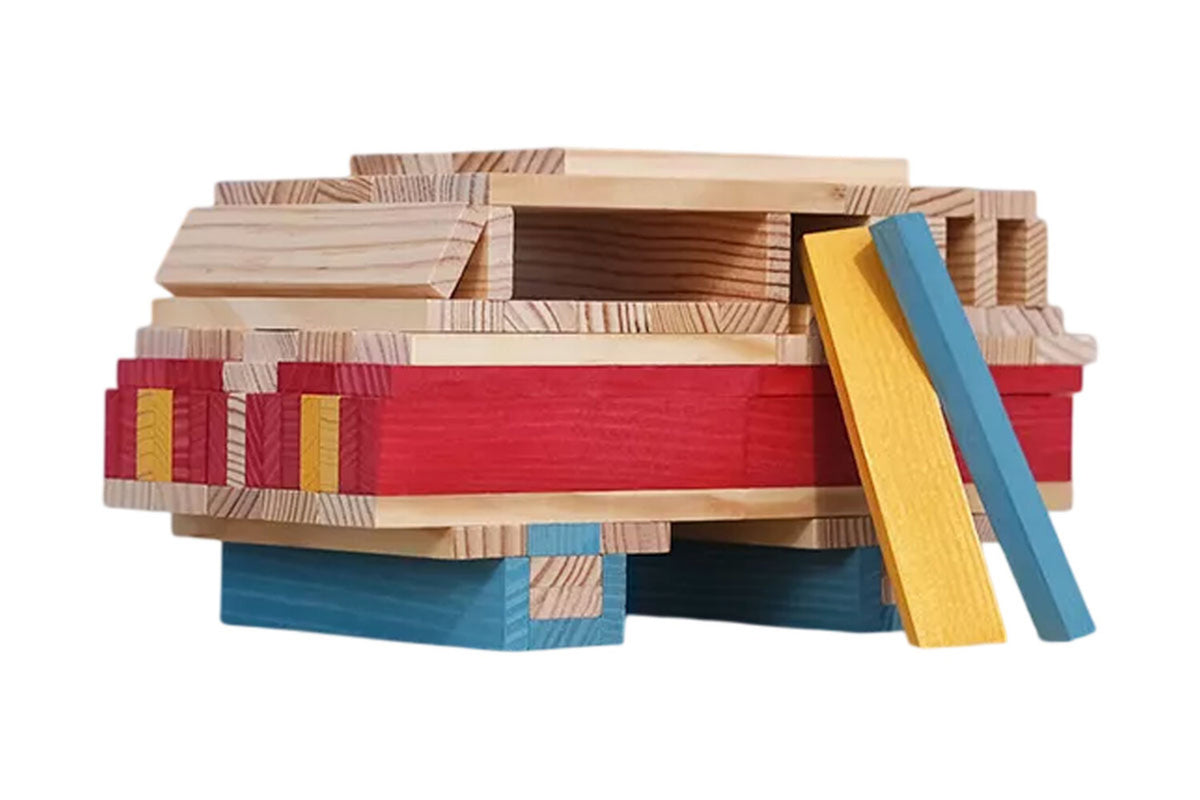 KAPLA 200er Box Sommer natur hellblau, gelb, rot